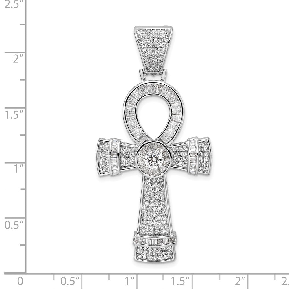 Sterlingsilber Rhodiniert Poliert Zirkonia Ankh Kreuz Anhänger