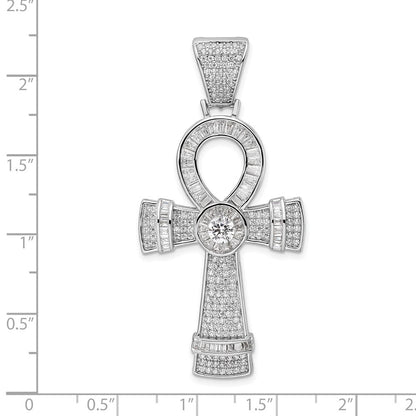 Sterlingsilber Rhodiniert Poliert Zirkonia Ankh Kreuz Anhänger