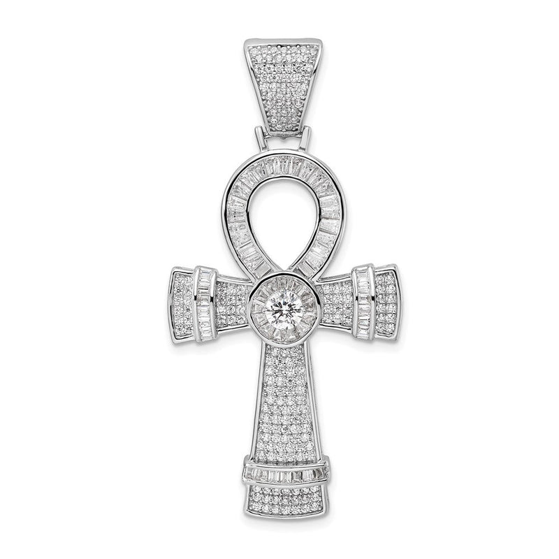 Sterlingsilber Rhodiniert Poliert Zirkonia Ankh Kreuz Anhänger