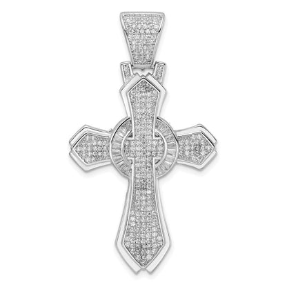 Sterlingsilber Rhodiniert Poliert Zirkonia Kreuz Anhänger