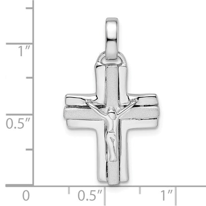 Sterlingsilber Rhodiniert Poliert und Lasergraviert Kruzifix Anhänger
