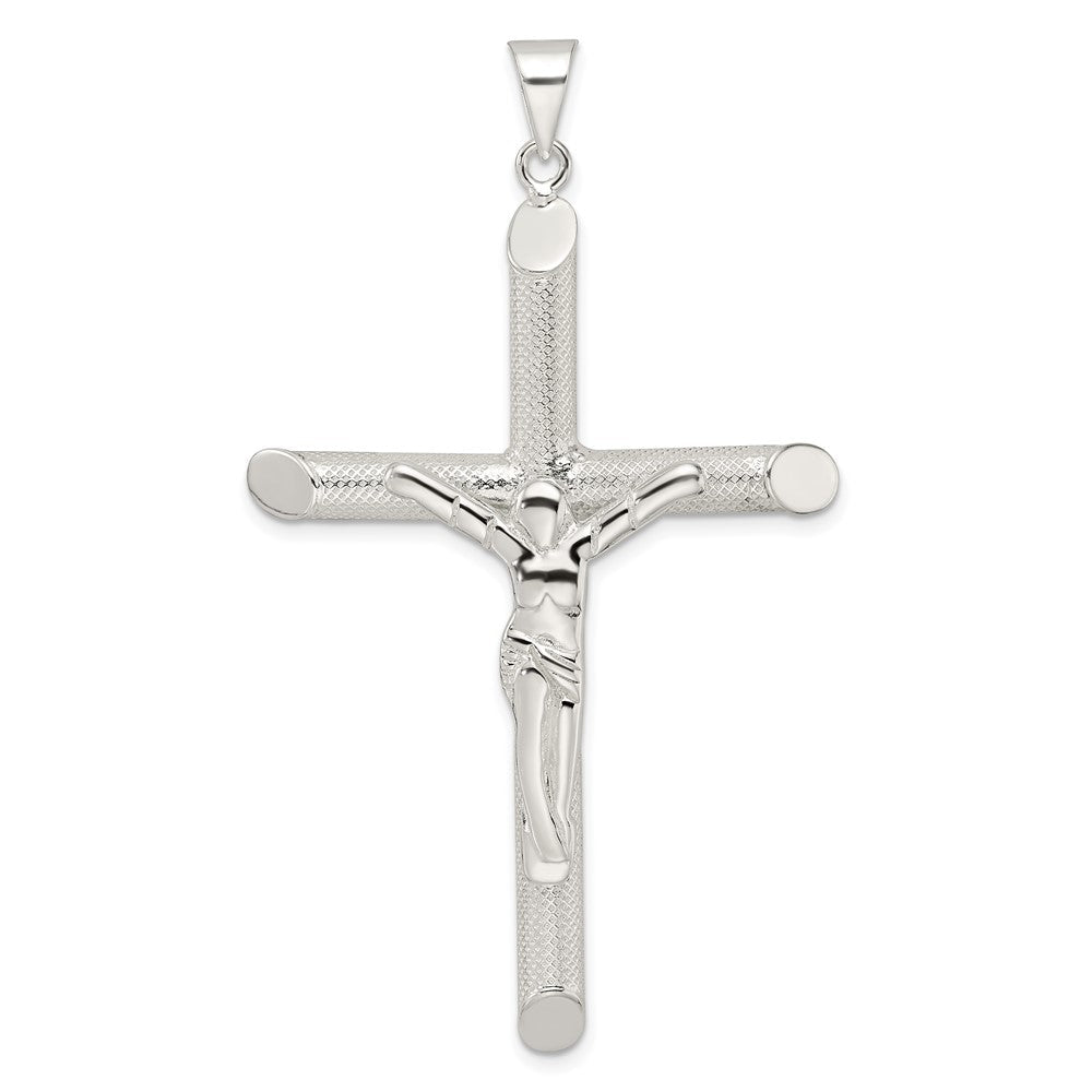 Sterlingsilber Poliert und Texture Röhre Kruzifix Kreuz Anhänger