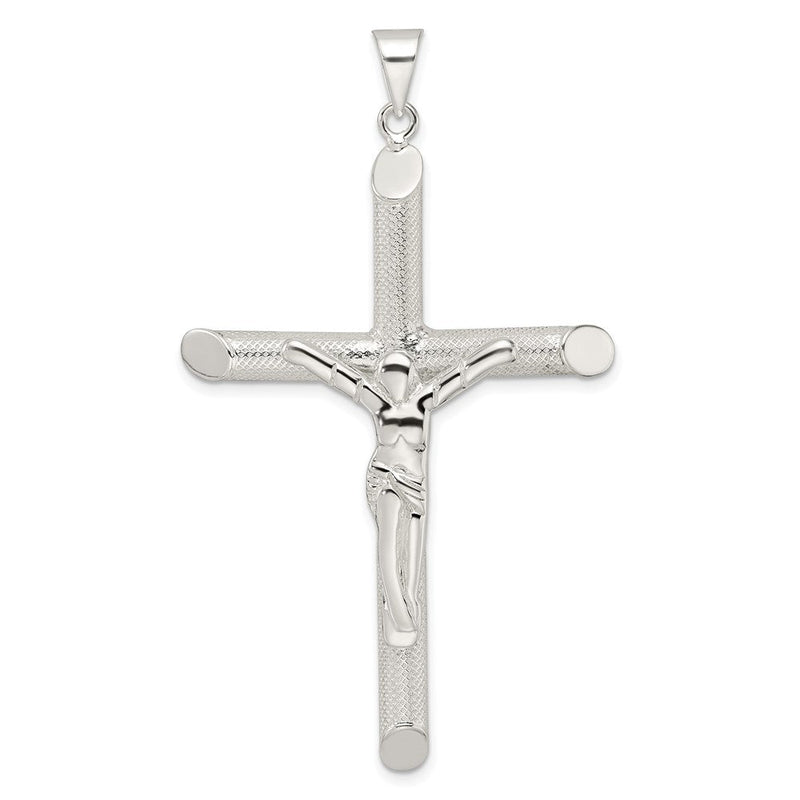 Sterlingsilber Poliert und Texture Röhre Kruzifix Kreuz Anhänger