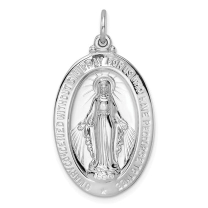 Sterlingsilber Rhodiniert Poliert Massiv Wundertätig Medaille Anhänger