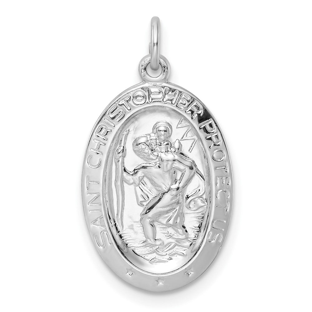 Sterlingsilber Rhodiniert Poliert Massiv Saint Christopher Anhänger