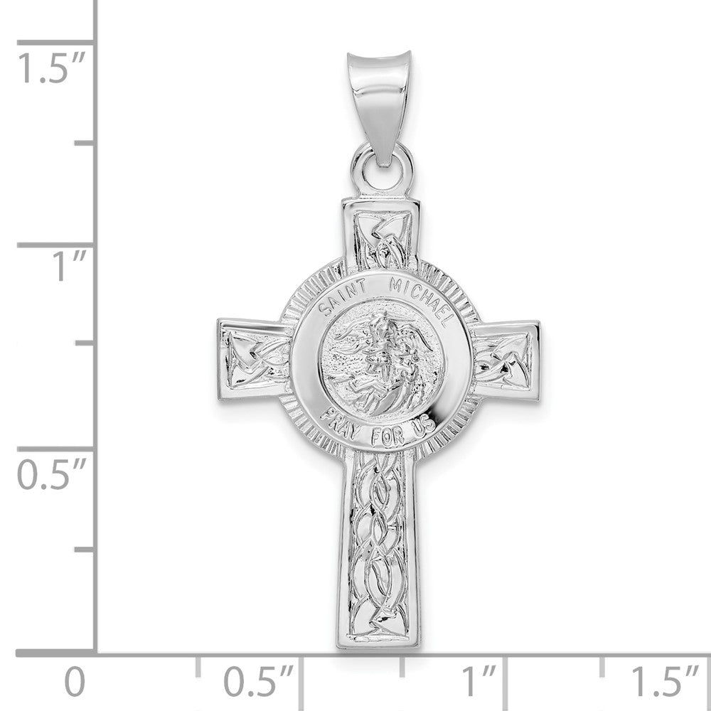 Sterlingsilber Rhodiniert Poliert Massiv St Michael Kreuz Anhänger