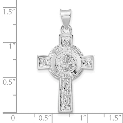 Sterlingsilber Rhodiniert Poliert Massiv St Michael Kreuz Anhänger