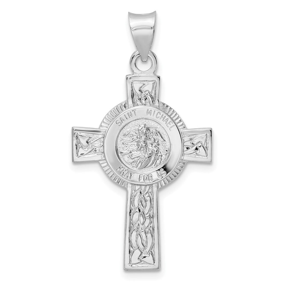 Sterlingsilber Rhodiniert Poliert Massiv St Michael Kreuz Anhänger
