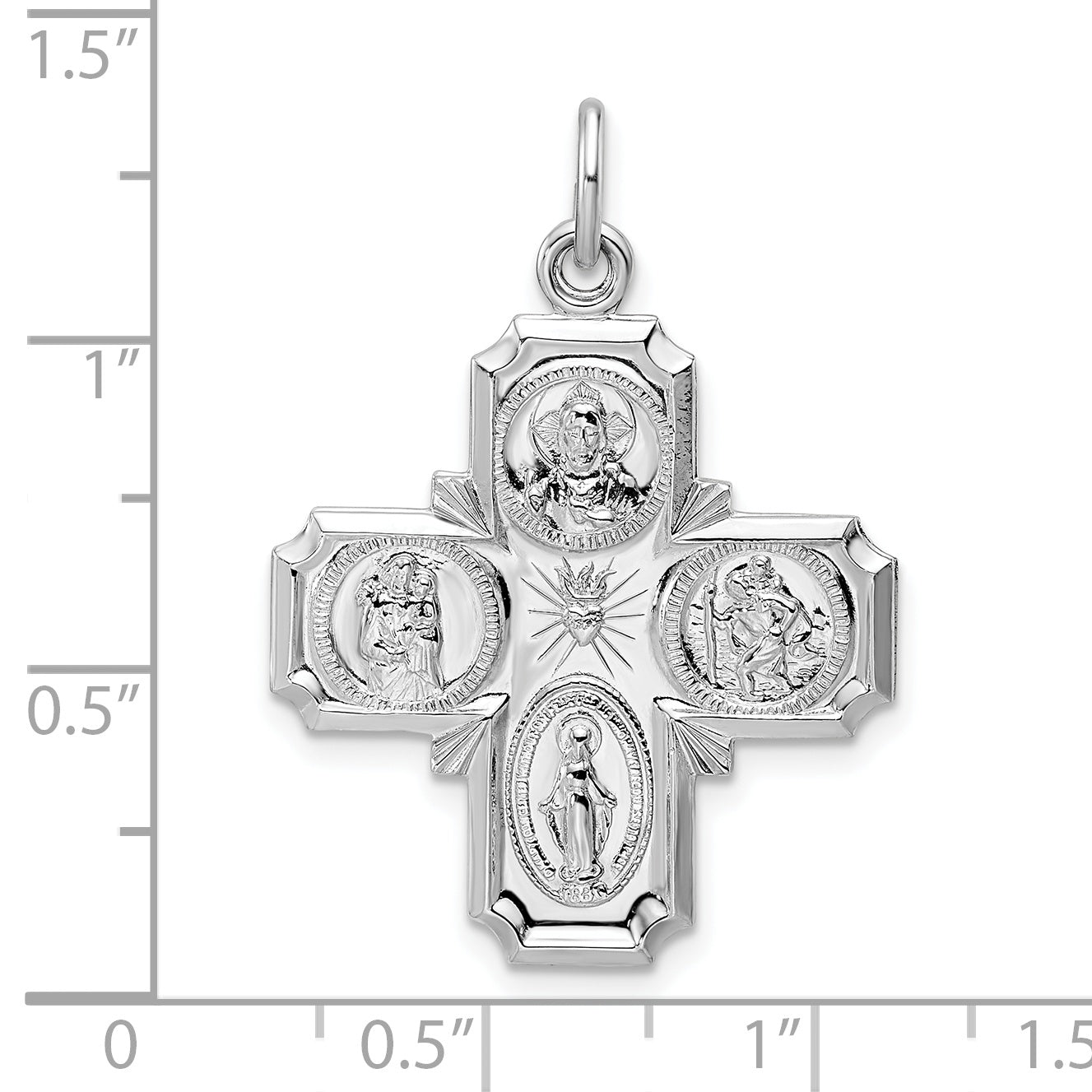 Sterlingsilber Rhodiniert Poliert Massiv Wundertätig Medaille Anhänger