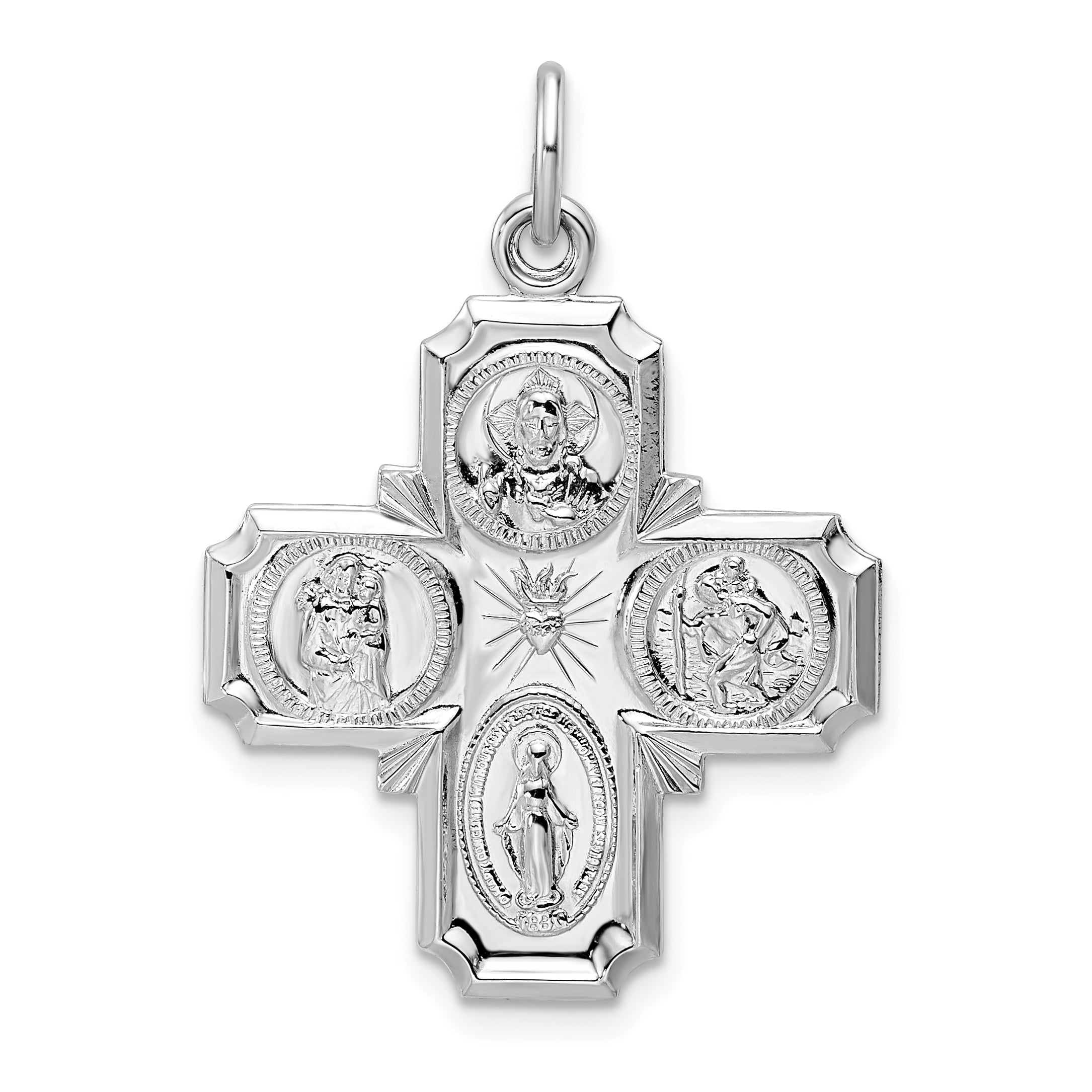 Sterlingsilber Rhodiniert Poliert Massiv Wundertätig Medaille Anhänger