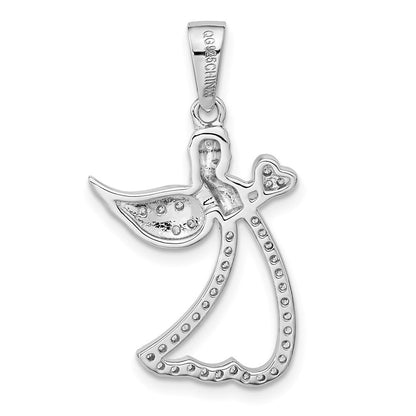 Sterlingsilber Rhodiniert Zirkonia Engel mit Herz Anhänger
