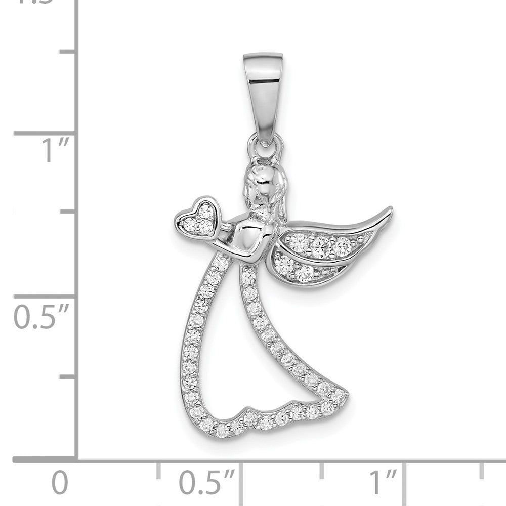Sterlingsilber Rhodiniert Zirkonia Engel mit Herz Anhänger