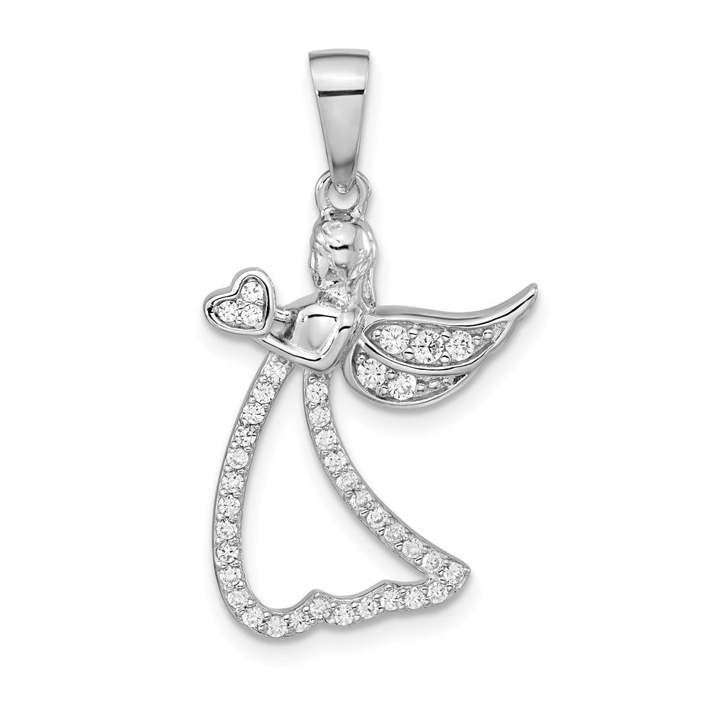 Sterlingsilber Rhodiniert Zirkonia Engel mit Herz Anhänger