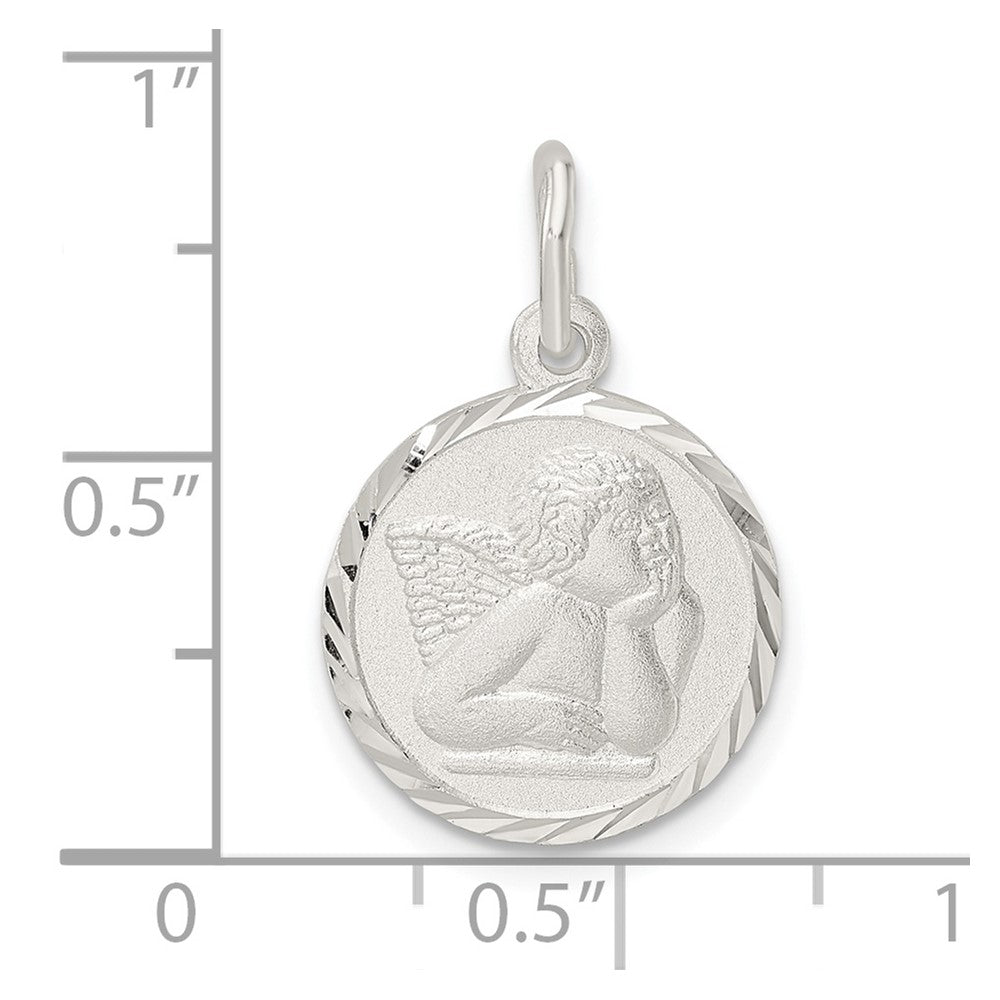 Sterlingsilber Poliert Satiniert und Diamantiert Cherub Kreis Charm