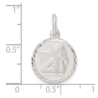 Sterlingsilber Poliert Satiniert und Diamantiert Cherub Kreis Charm