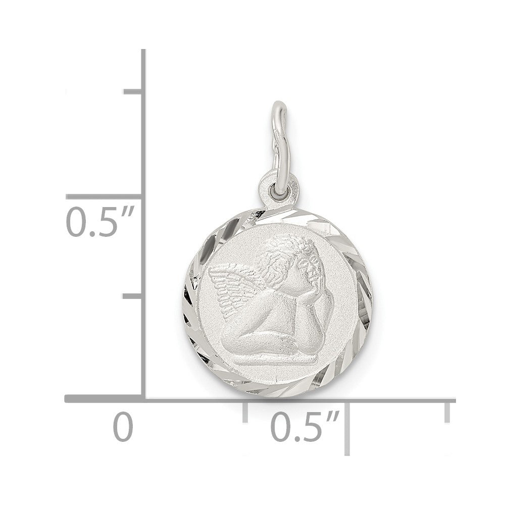 Sterlingsilber Poliert Satiniert und Diamantiert Cherub Kreis Charm