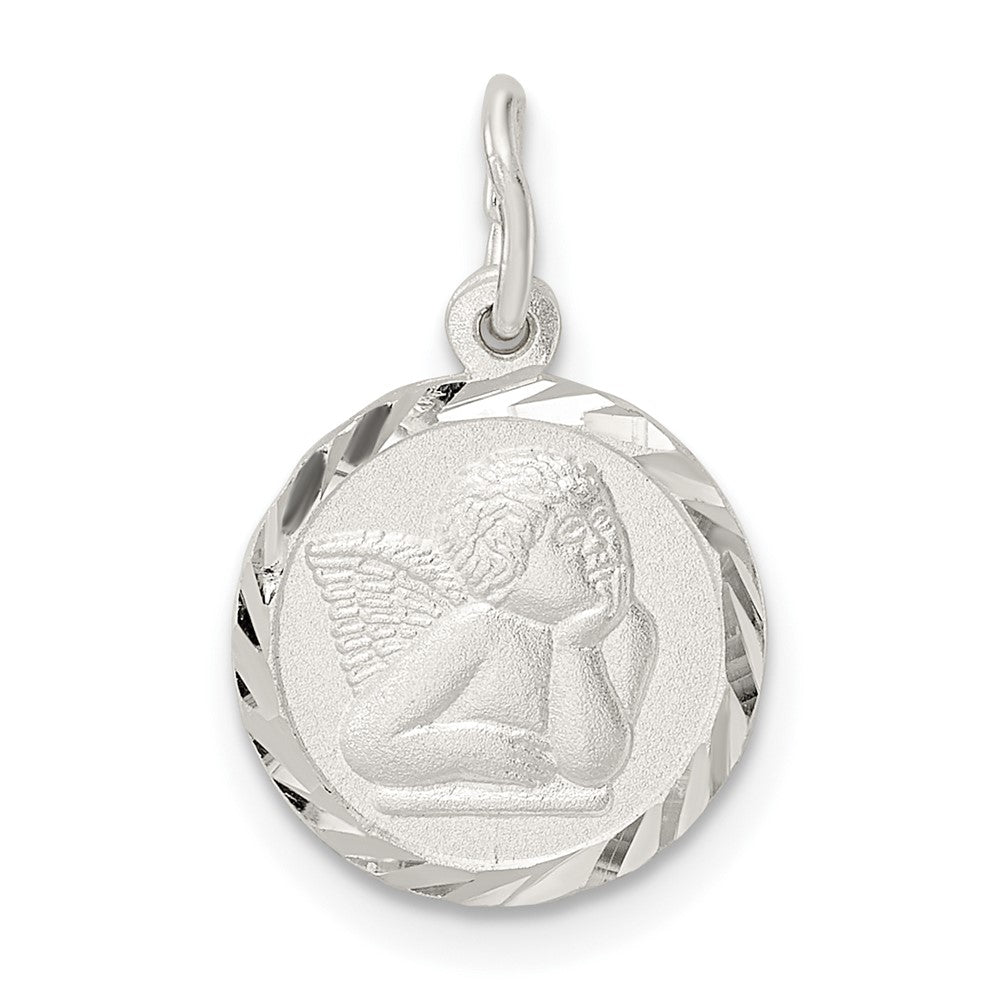 Sterlingsilber Poliert Satiniert und Diamantiert Cherub Kreis Charm
