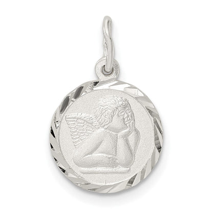 Sterlingsilber Poliert Satiniert und Diamantiert Cherub Kreis Charm