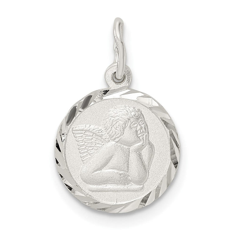 Sterlingsilber Poliert Satiniert und Diamantiert Cherub Kreis Charm