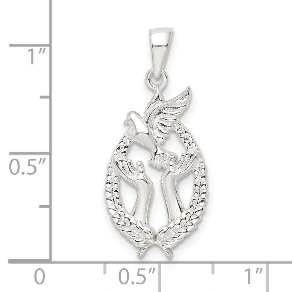 Sterlingsilber Poliert Taube mit Hands Anhänger