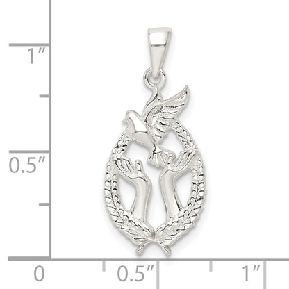 Sterlingsilber Poliert Taube mit Hands Anhänger