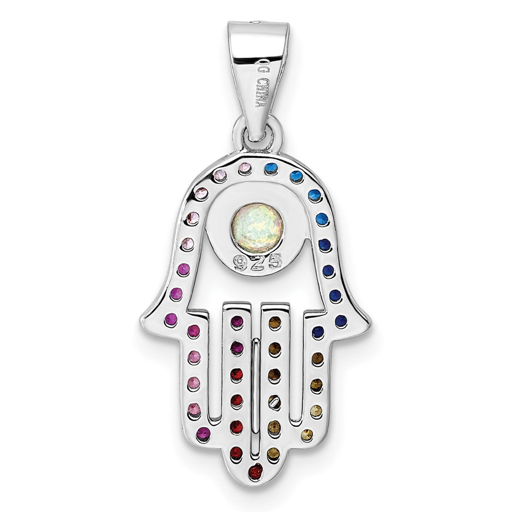Sterlingsilber Rhodiniert Mehrfarbig Zirkonia & Synthetisch Opal Hamsa Anhänger