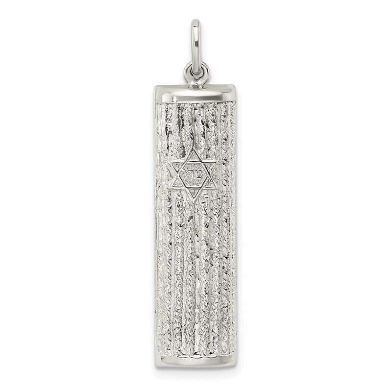 Sterlingsilber Poliert und Strukturiert Massiv Mezuzah mit Stern Of David Anhänger