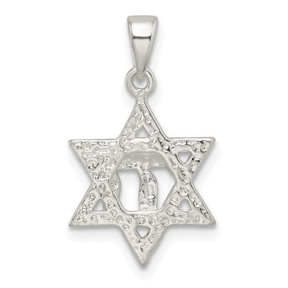 Sterlingsilber Poliert und Diamantiert Stern Of David mit Chai Anhänger