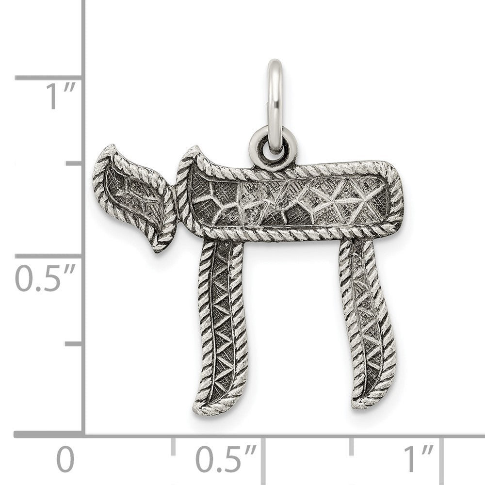 Sterlingsilber Massiv Antikisiert und Strukturiert Chai Symbol Anhänger
