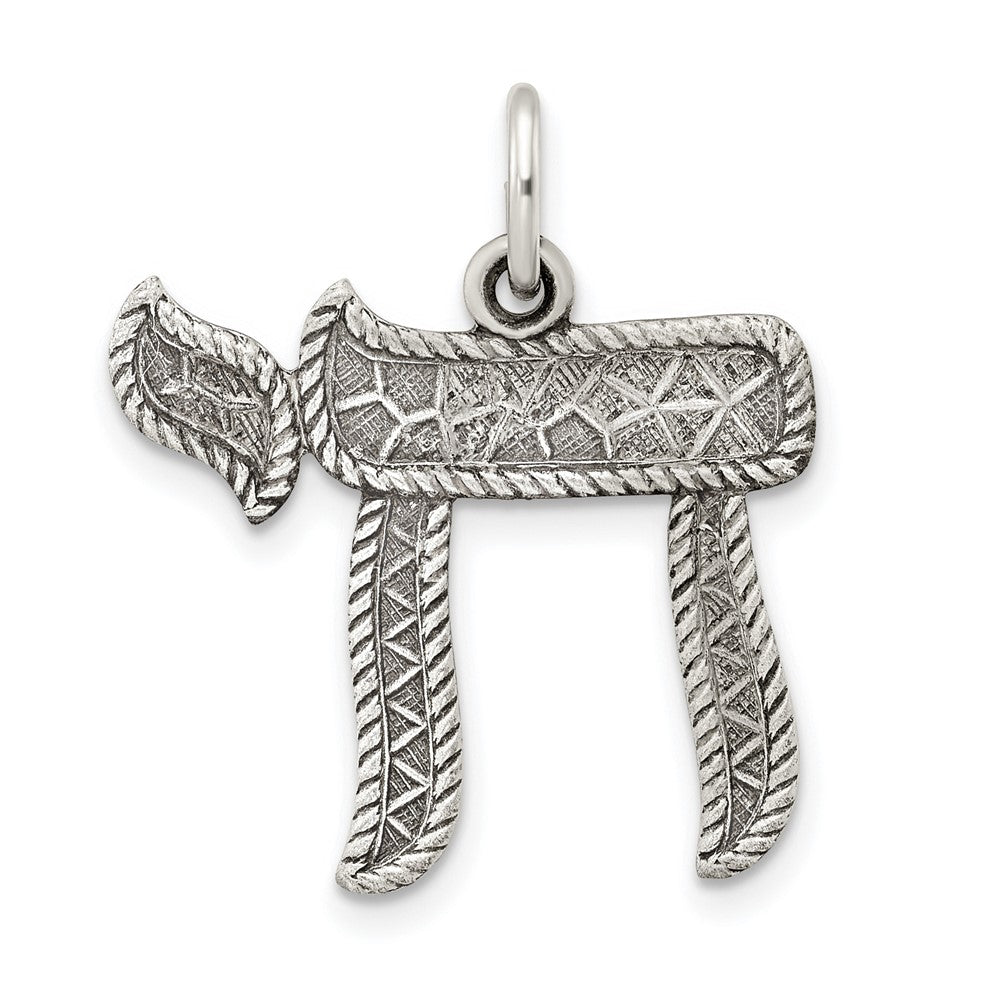 Sterlingsilber Massiv Antikisiert und Strukturiert Chai Symbol Anhänger