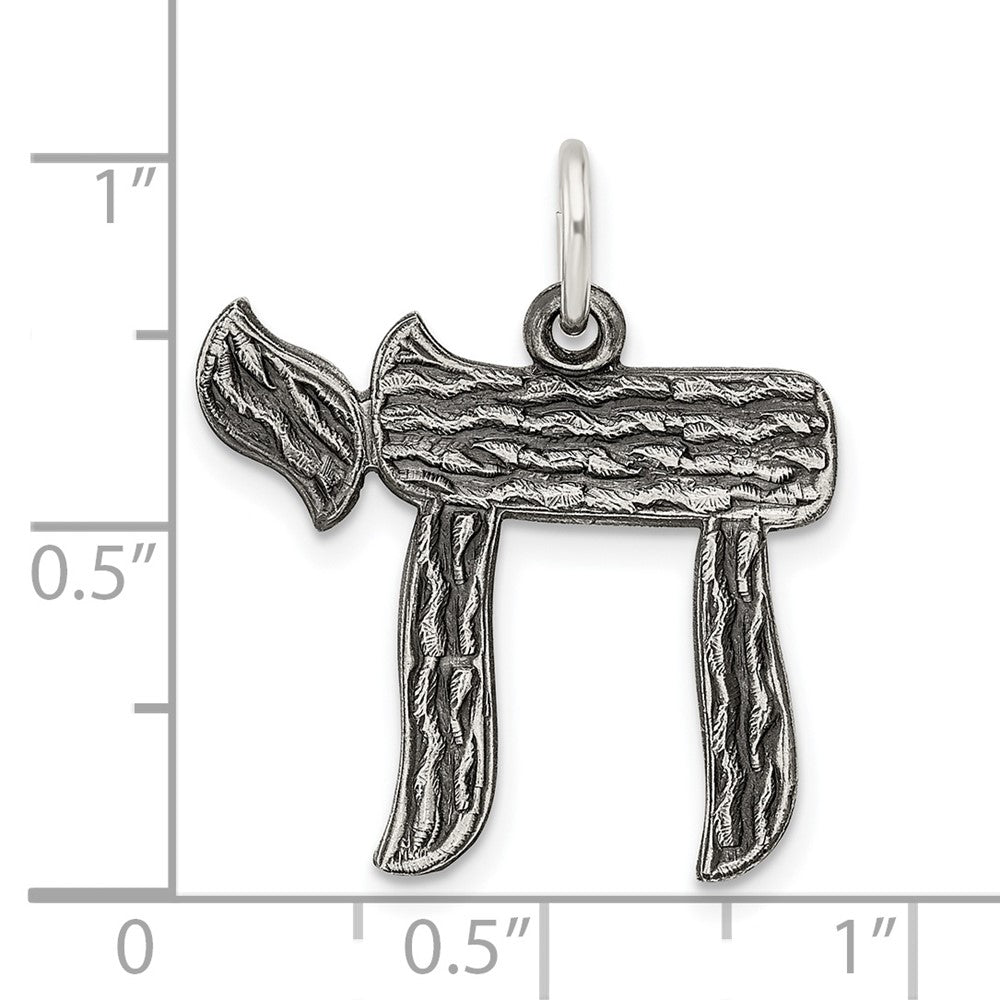 Sterlingsilber Massiv Antikisiert und Strukturiert Chai Symbol Anhänger