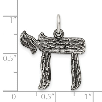 Sterlingsilber Massiv Antikisiert und Strukturiert Chai Symbol Anhänger