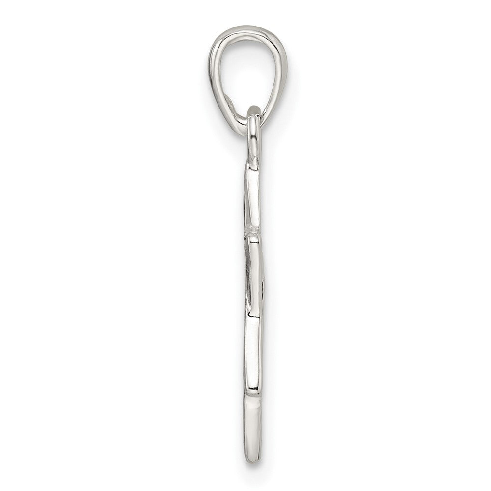 Sterlingsilber Poliert und Diamantiert Stern Of David mit Kreuz Anhänger