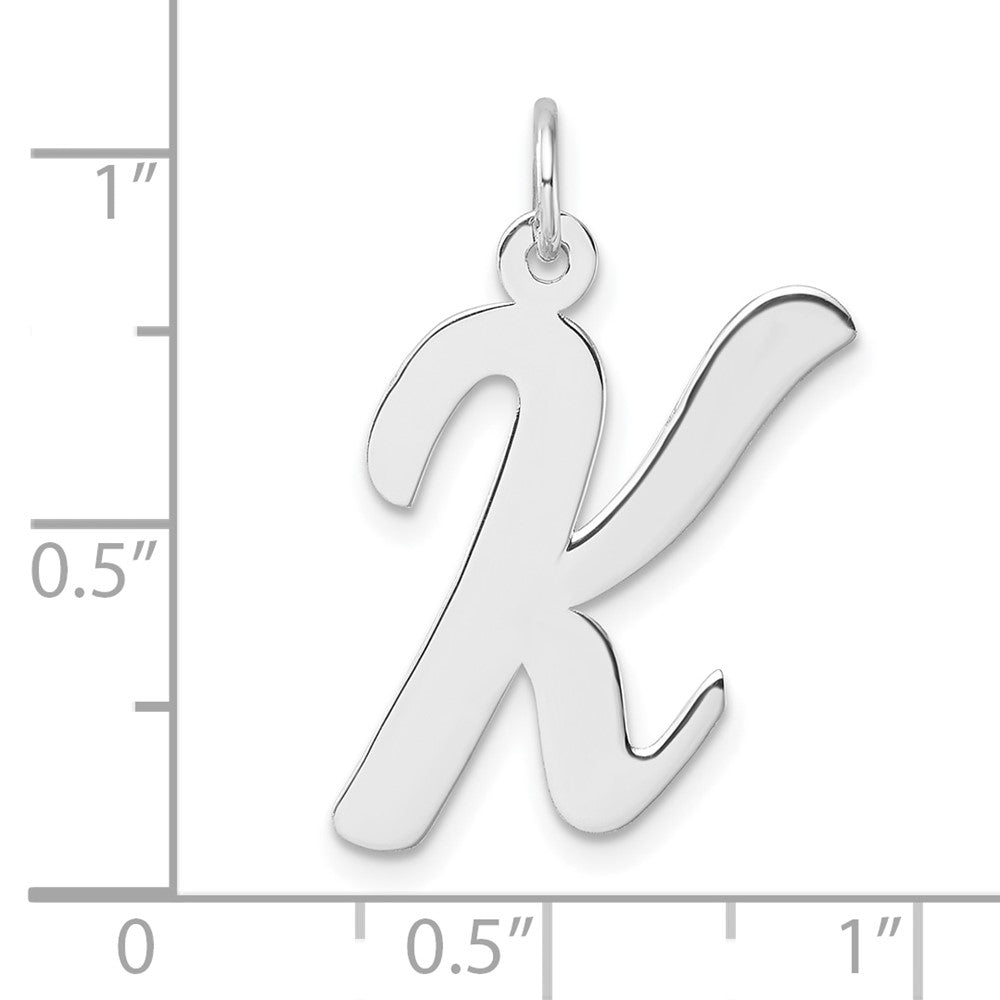 Groß Sterlingsilber Rhodiniert Schreibschrift Buchstabe K Initiale Charm