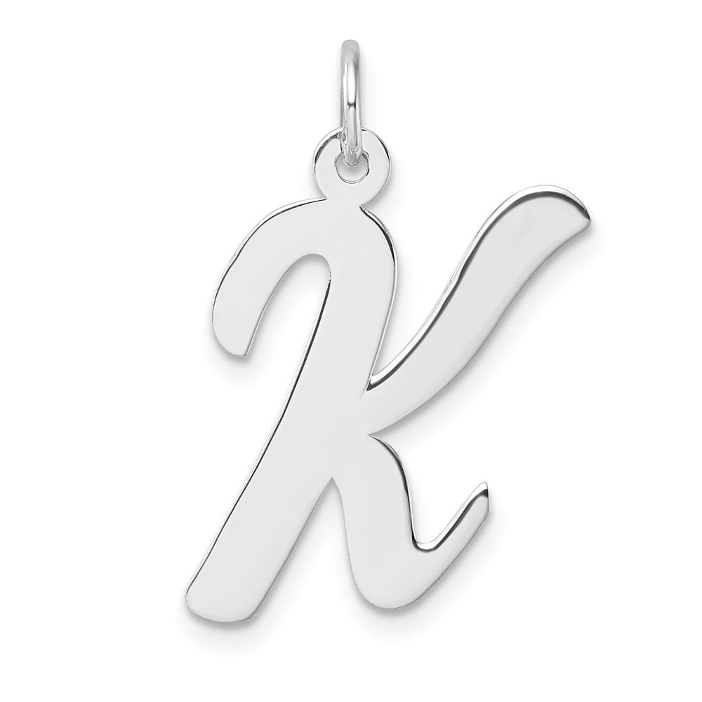 Groß Sterlingsilber Rhodiniert Schreibschrift Buchstabe K Initiale Charm