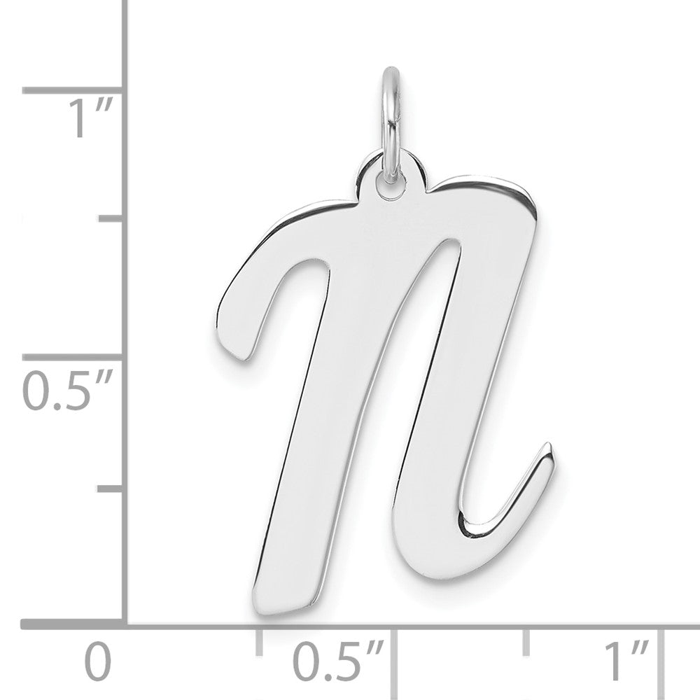 Groß Sterlingsilber Rhodiniert Schreibschrift Buchstabe N Initiale Charm