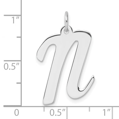 Groß Sterlingsilber Rhodiniert Schreibschrift Buchstabe N Initiale Charm