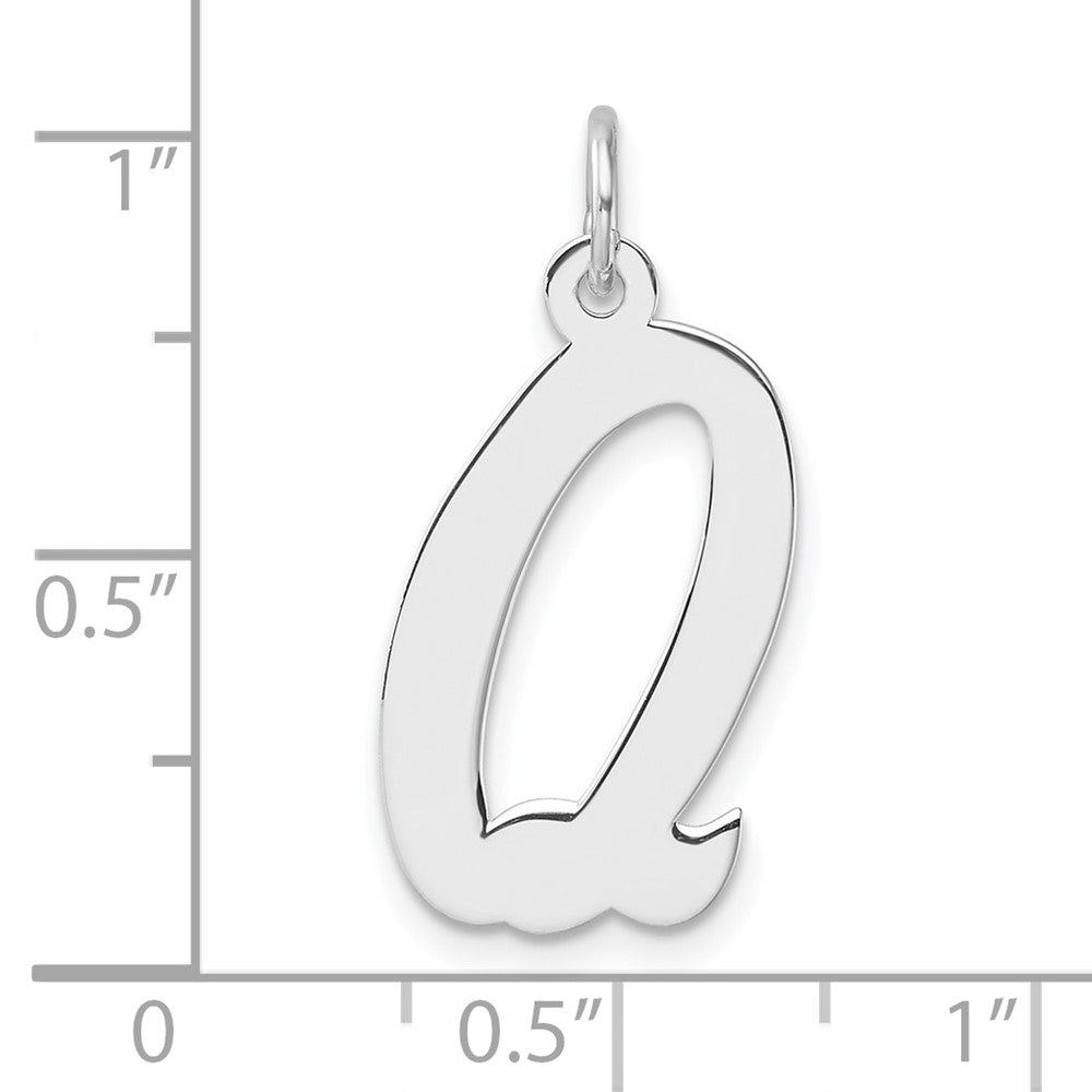 Groß Sterlingsilber Rhodiniert Schreibschrift Buchstabe Q Initiale Charm