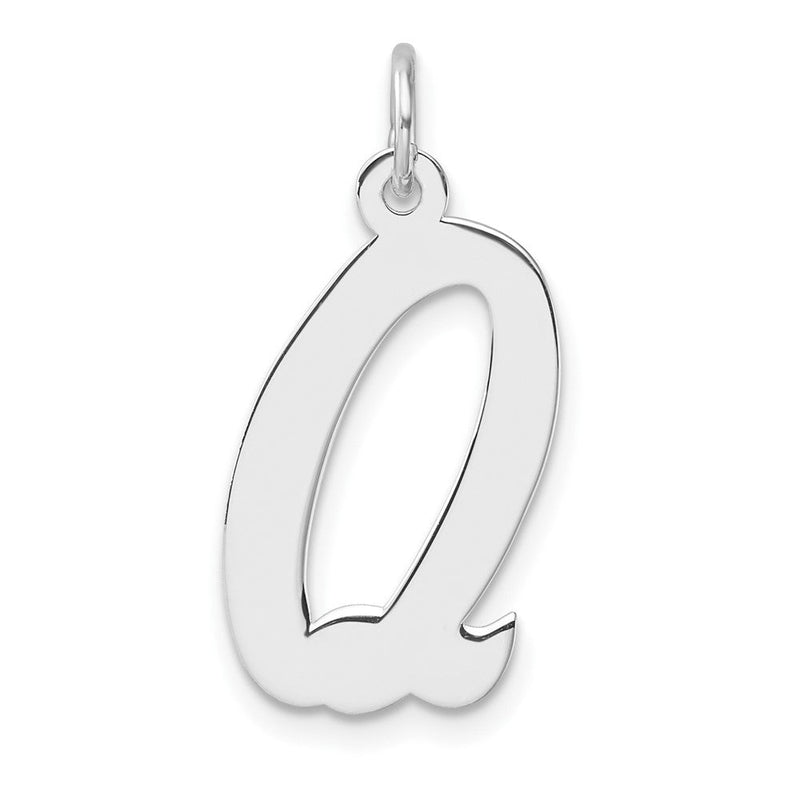 Groß Sterlingsilber Rhodiniert Schreibschrift Buchstabe Q Initiale Charm