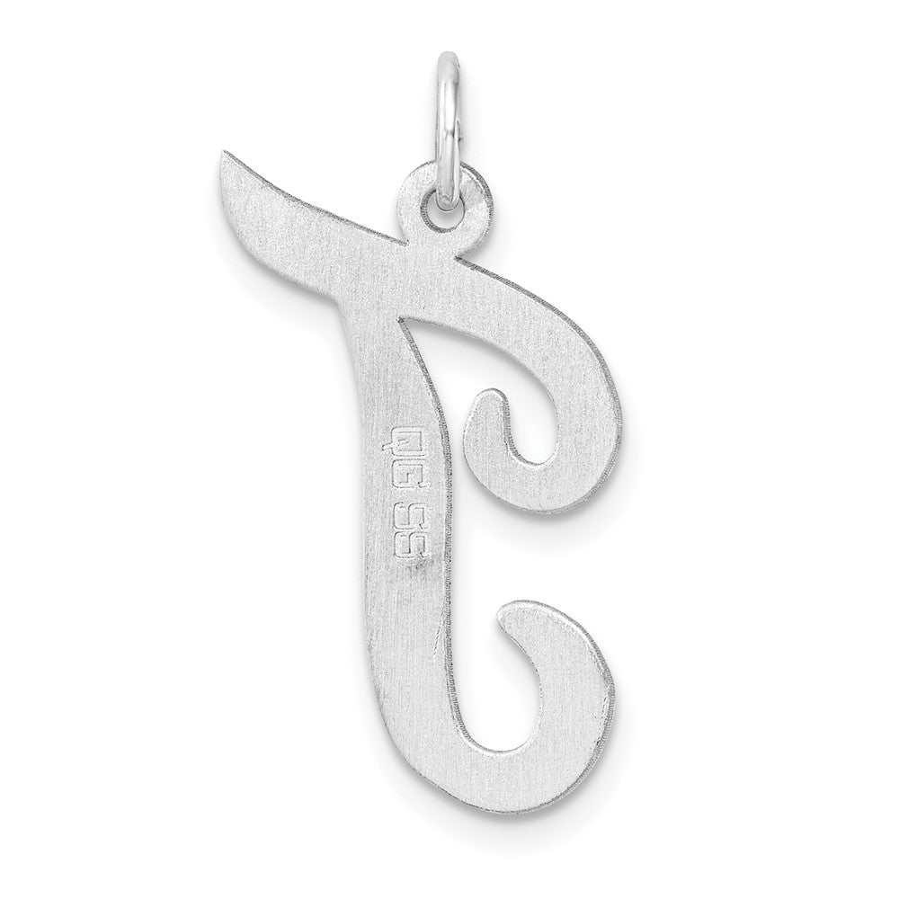 Groß Sterlingsilber Rhodiniert Schreibschrift Buchstabe T Initiale Charm