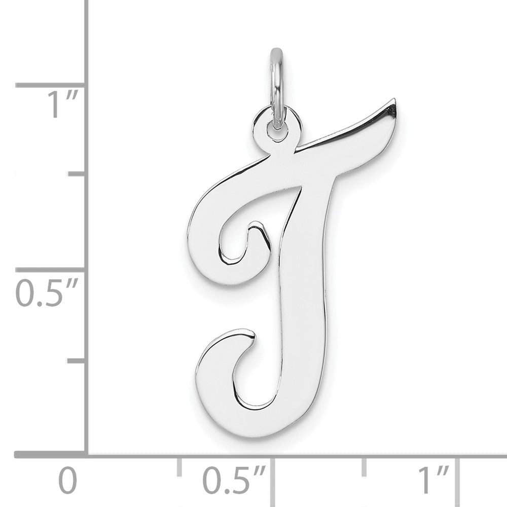 Groß Sterlingsilber Rhodiniert Schreibschrift Buchstabe T Initiale Charm