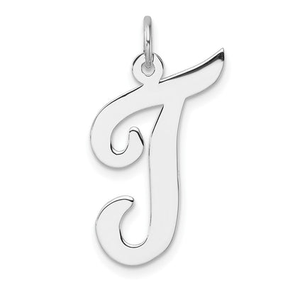 Groß Sterlingsilber Rhodiniert Schreibschrift Buchstabe T Initiale Charm