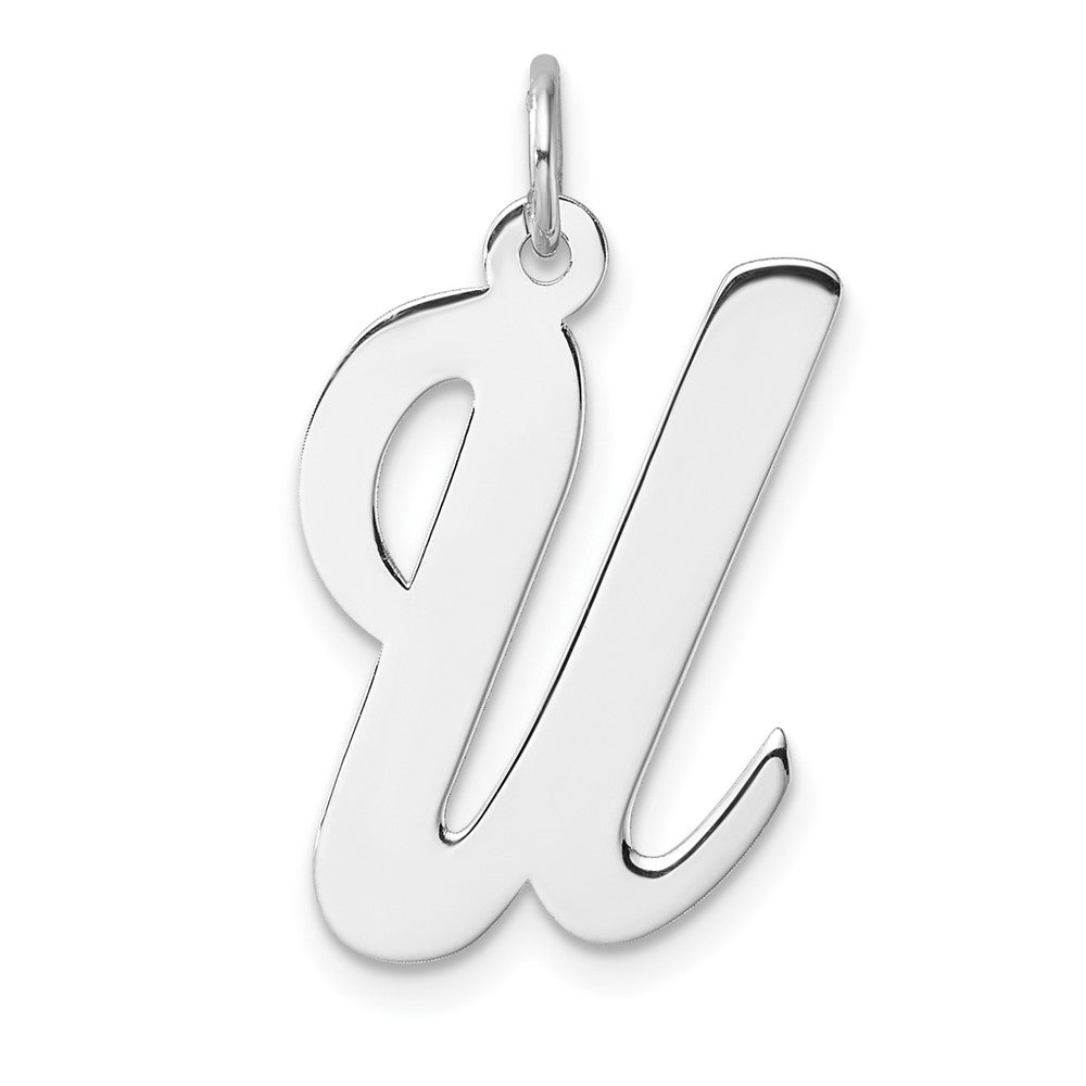 Groß Sterlingsilber Rhodiniert Schreibschrift Buchstabe U Initiale Charm