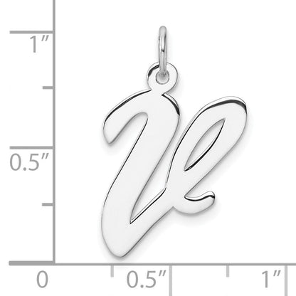 Groß Sterlingsilber Rhodiniert Schreibschrift Buchstabe V Initiale Charm