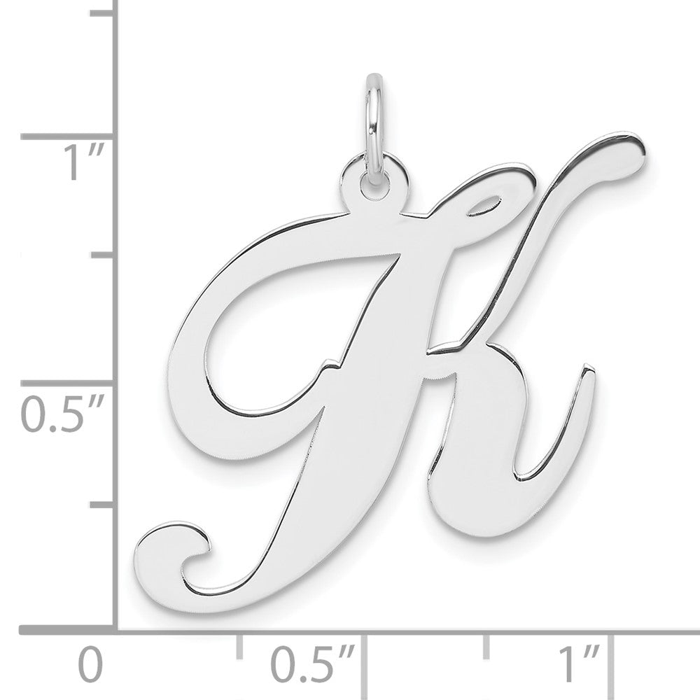 Groß Sterlingsilber Rhodiniert Fantasie Schreibschrift Buchstabe K Initiale Charm
