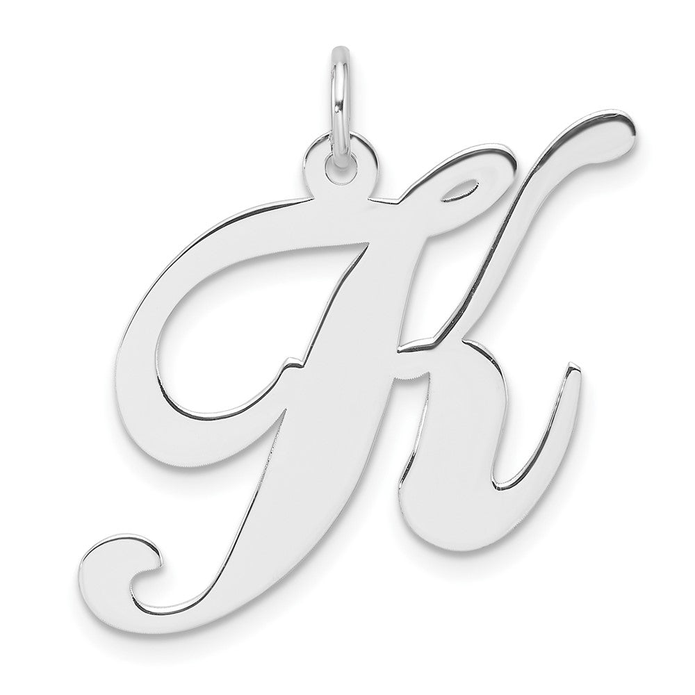 Groß Sterlingsilber Rhodiniert Fantasie Schreibschrift Buchstabe K Initiale Charm