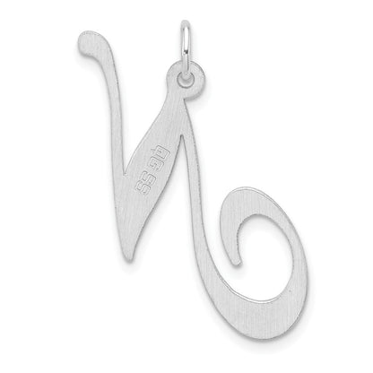 Groß Sterlingsilber Rhodiniert Fantasie Schreibschrift Buchstabe N Initiale Charm