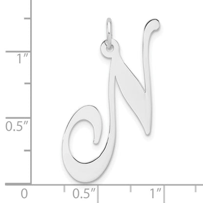 Groß Sterlingsilber Rhodiniert Fantasie Schreibschrift Buchstabe N Initiale Charm