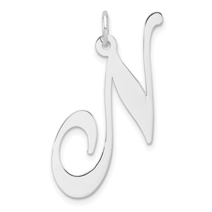 Groß Sterlingsilber Rhodiniert Fantasie Schreibschrift Buchstabe N Initiale Charm