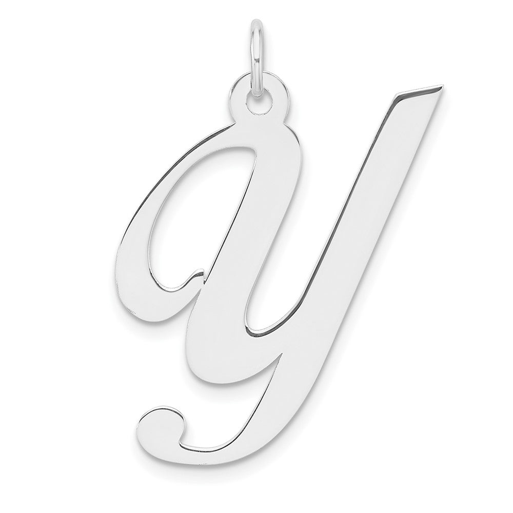 Groß Sterlingsilber Rhodiniert Fantasie Schreibschrift Buchstabe Y Initiale Charm